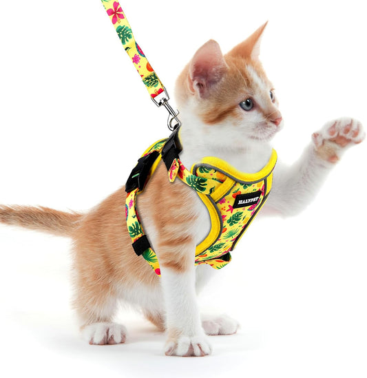 Halypet Cat Harness and Leash Set for Walking, Escape Proof Adjustable Vest Harness with 3-in-1 Integrated Buckles, Easy Control Soft Breathable Mesh with Reflective Strips for Cats, XS, Bright Yellow