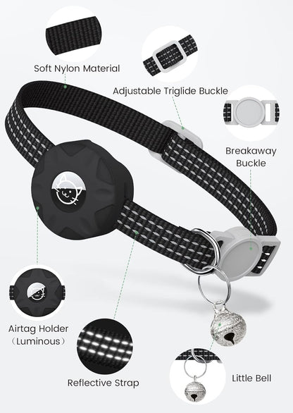 Apple AirTag Cat Collar, GPS Tracker Kitten Collar with Breakaway Feature and Bell, Lightweight for Cats and Kittens (Black)