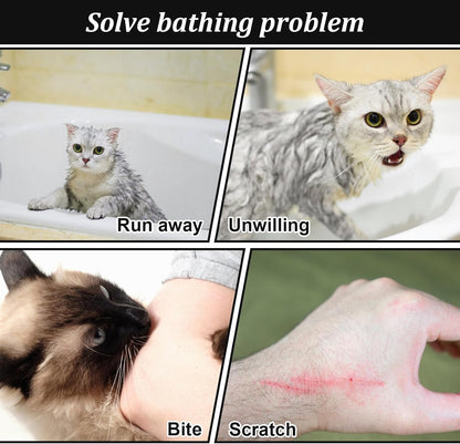 Cat Bathing Bag, Breathable Mesh Cat Shower Bag Anti Scratch Adjustable Cat Grooming Bag for Nail Trimming, Bathing Polyester Soft Cat Washing Bag (White- Black)