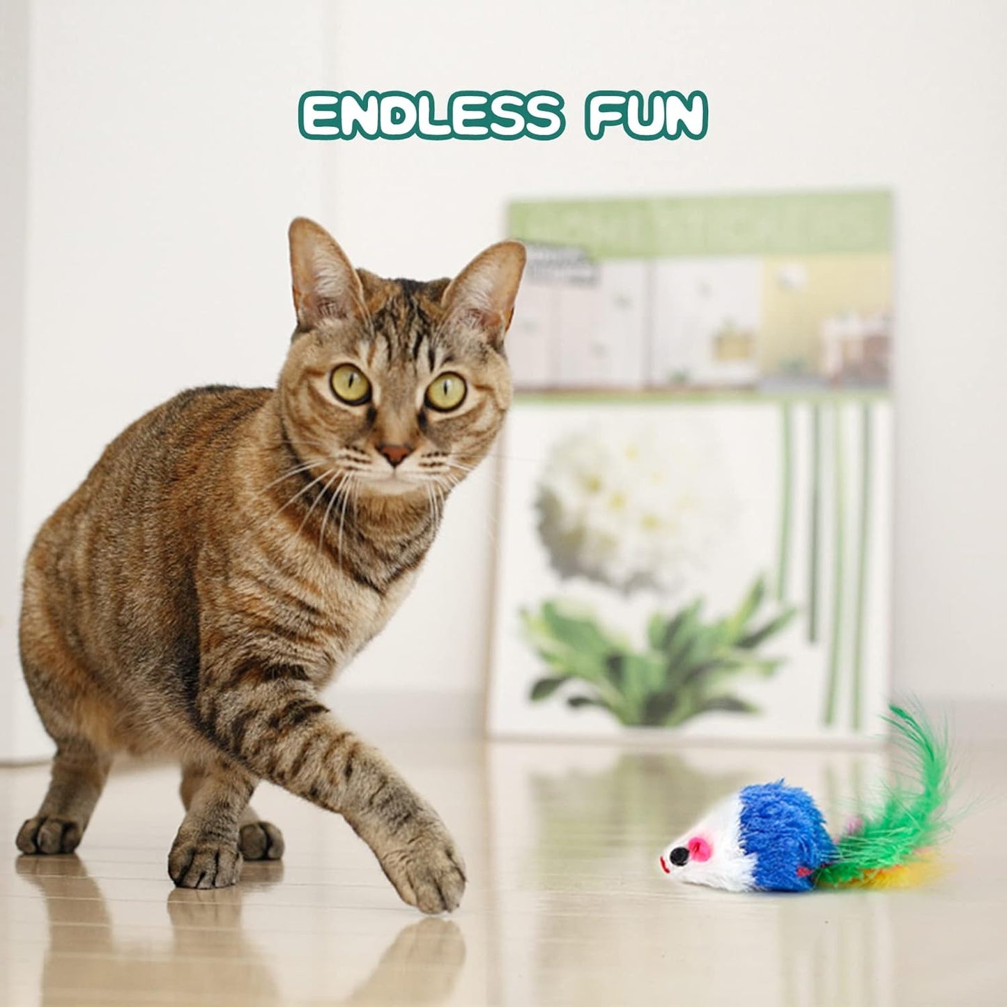 FYNIGO Cat Mouse Toys 17 Value Pack - Catnip Interactive Mice Toys with Feather Tails for Indoor Cats & Kittens - Realistic Plush Hunting Rattle Toys Set