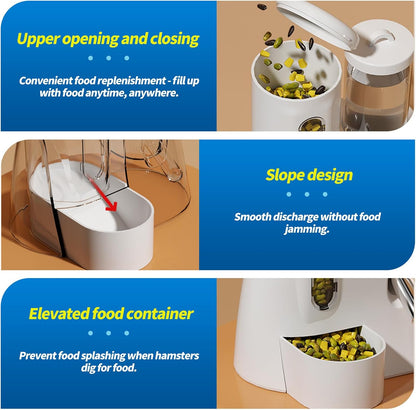 2-in-1 Hamster Water Bottle & Food Dispenser - Leak-Resistant Design for Glass/Wire Cages (120ml/4oz BPA-Free + Double Seal Nozzle) Dwarf Hamster & Mice Essentials (White, 6.3×5.1×4.3)