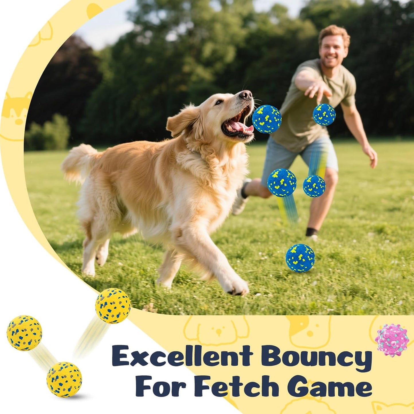 HIPPIH Dog Balls Interactive Tennis Balls for Dogs, Dog Toys for Aggressive Chewers, Tough Puppy Chew Toys for Teething, 3" Fetch Ball Water Toy for Small/Medium Breed, High Bouncy & Floating, 3 Pack