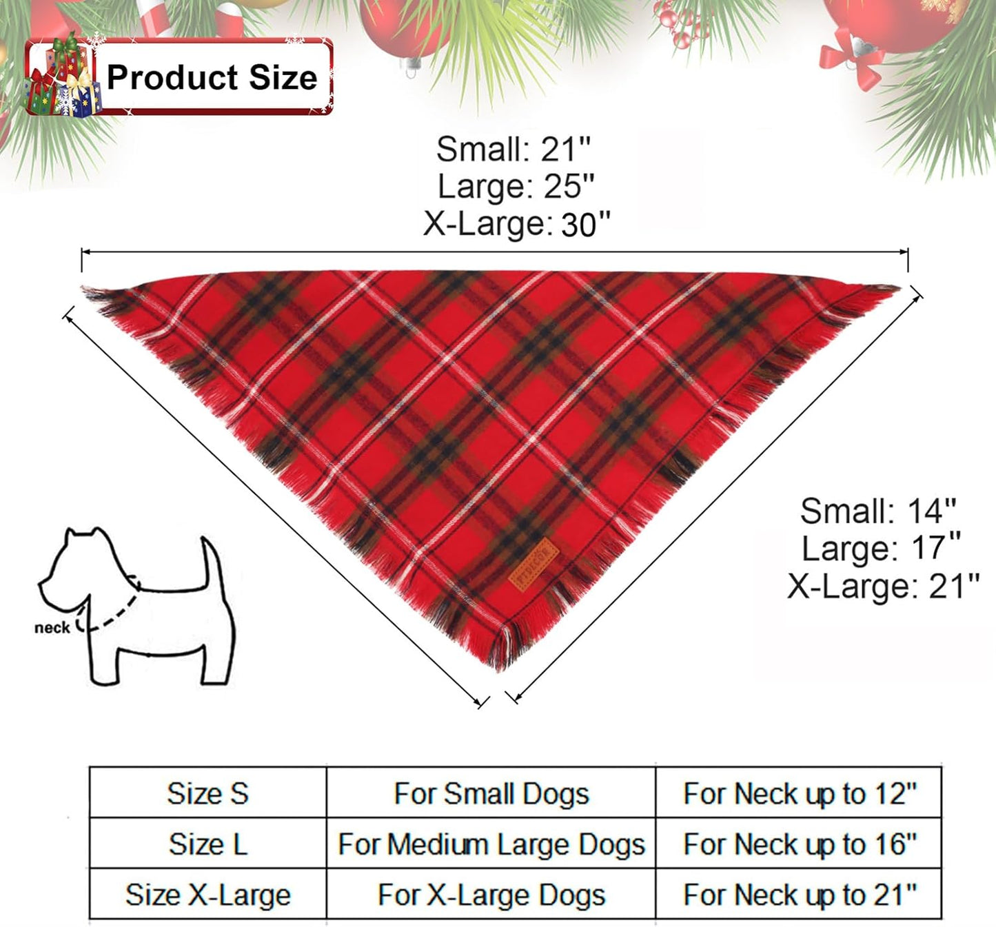 PTDECOR Christmas Dog Bandanas with Tassels Edges, Stylish Red Green Plaid Scarf Bib, Multiple Size, Reversible Triangle Christmas Bandanas for Small Dogs Puppies Cats(Small)