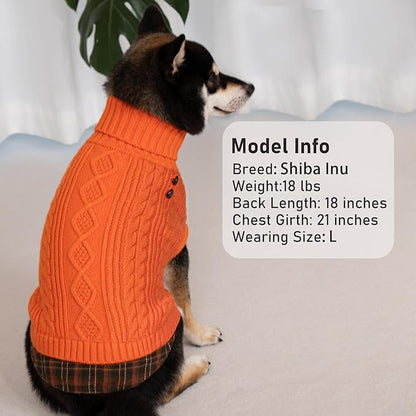 KYEESE Dog Sweater Stretchy Knitwear Cat Clothes with Gingham Patchwork Thick Pet Coat for Fall Winter Cold Weather Warm Turtleneck Medium Dogs Sweater Soft Pullover Dog Sweaters for Medium Dogs Girl