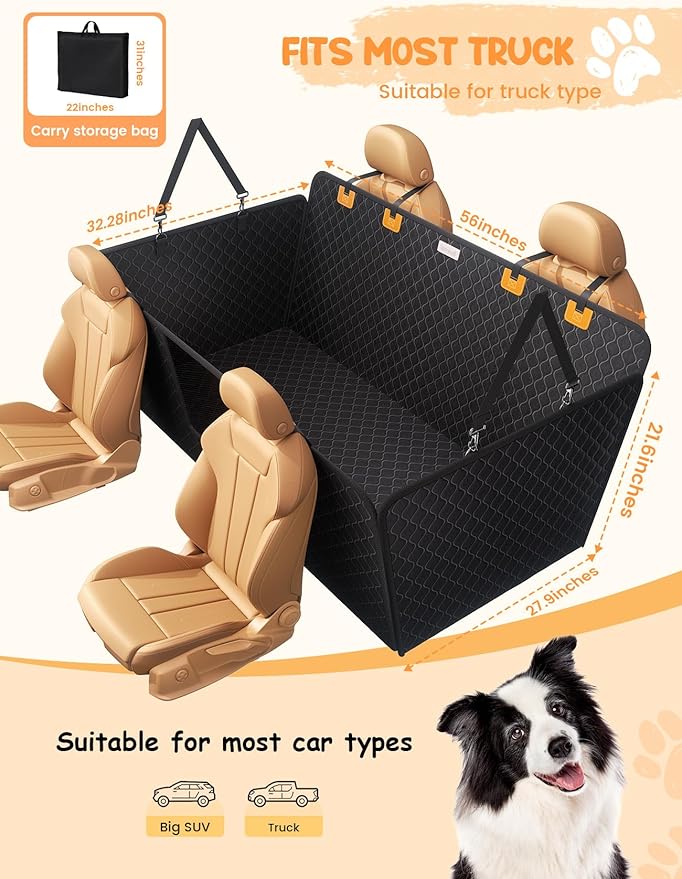 Lamicall Dog Car Seat Cover for Back Seat - [Upgraded Anti-Ripped] Back Seat Extender for Dogs Hard Bottom, Waterproof Dog Hammock for Car with Mesh Window, Pet Backseat Protector SUV & Small Truck XL