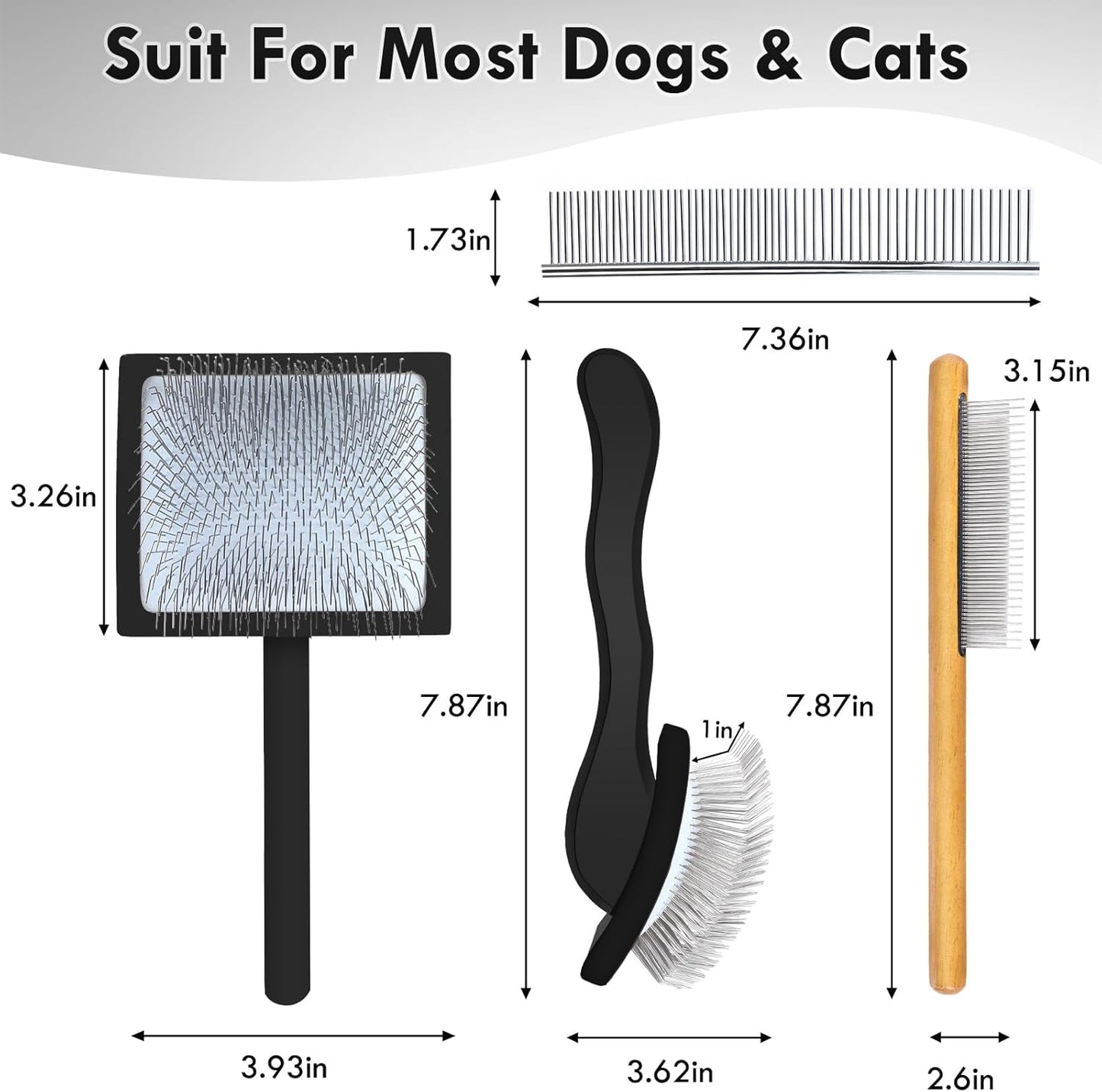 Dog Slicker Brush for Medium or Long Haired Dogs, Long Pin Slicker Brush for Removes Loose Hair, Tangles and Knots, Best Grooming Tools for Small Animals, Large, Free Pet Comb, Black