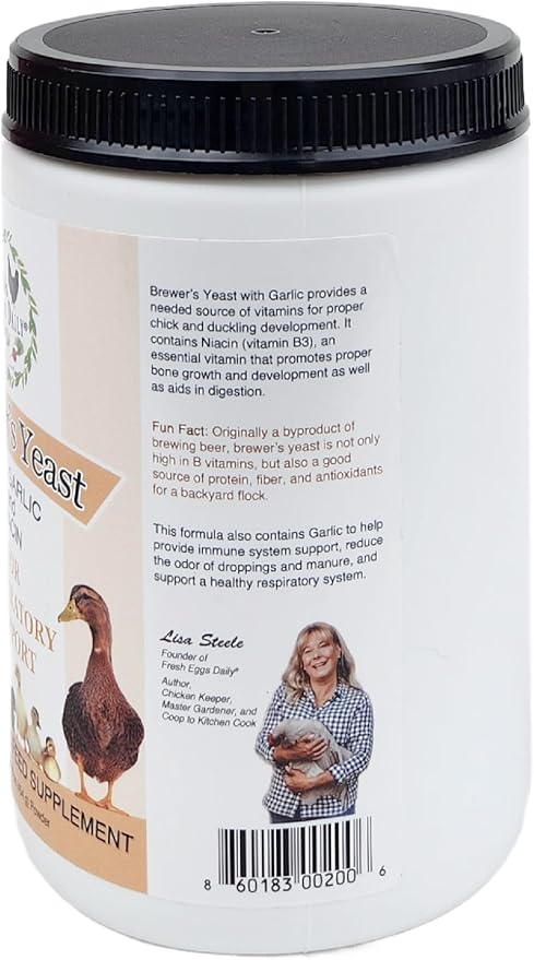 Fresh Eggs Daily Brewers Yeast Powder with Garlic & Niacin for Chicken & Duck Backyard Flocks - Suitable for Young Chicks & Ducklings - Supports Healthy Bone Development, Digestion & Immunity - 1lb