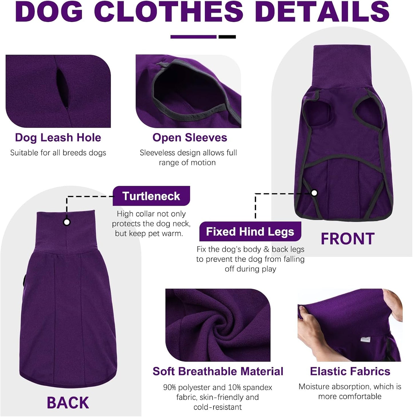 ROZKITCH Dog Sweaters for Small Dogs Male, Pet Windproof Warm Cold Weather Jacket Vest Cozy Jumpsuit Apparel Outfit Clothes for Walking Hiking Travel Sleep Purple S