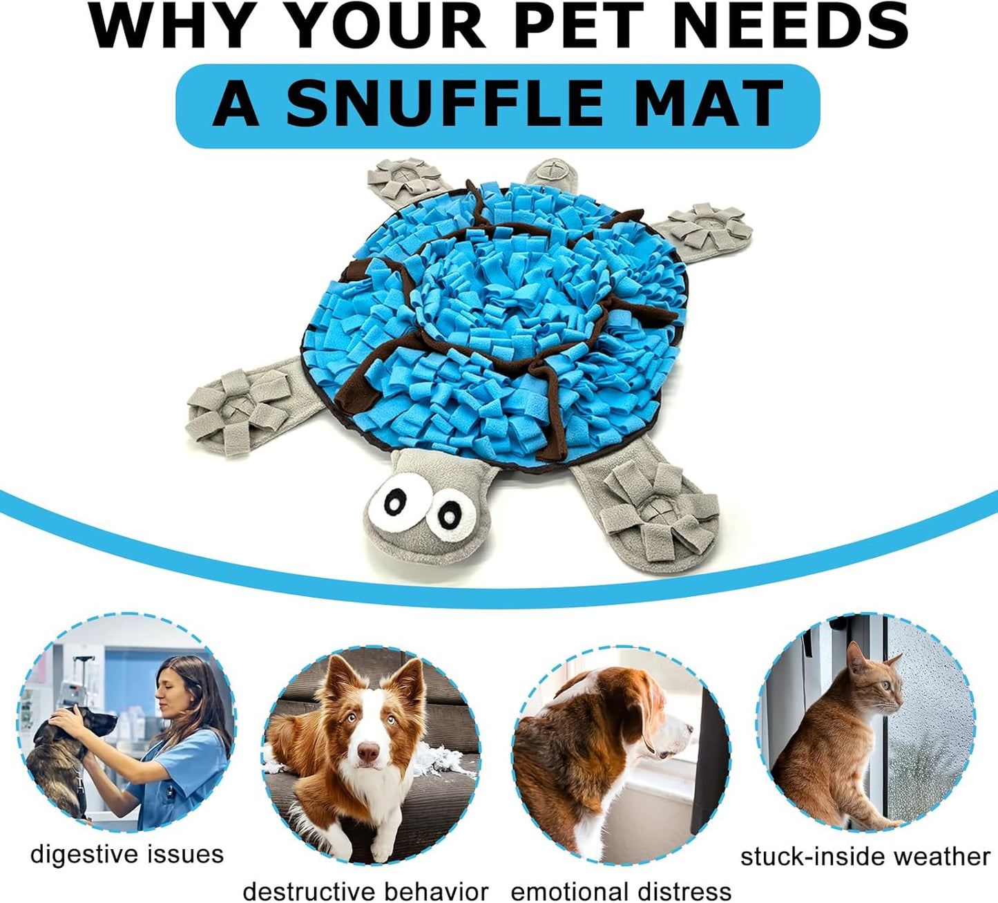 Snuffle Mat for Dogs, Tortoise-Themed Slow Feeder for Small/Middle/Large Breed, Durable Washable Portable Pet Feeding Mat, Nose Work Training Pad, Anxiety Relief & Mental Stimulation(M, Blue)