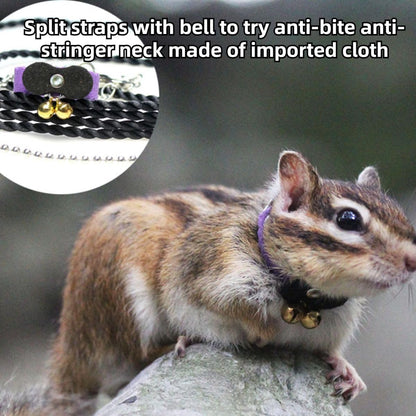 Squirrel Chipmunk Traction Rope Strap Anti-Biting Chain Rope, Small Animal Walking Collar Harness with Lead Leash for Hamster Gerbil Rat Mouse Ferret Chinchilla (Black with Blue)