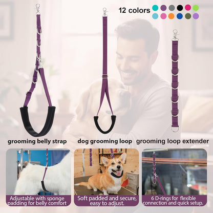Dog Grooming Loops Supplies Pet Dog Grooming Belly Straps Belly Band Black Solf Comfrotable & Adjustable Grooming Tools for Grooming Tables Arms Ideal for Groomers (Blue)