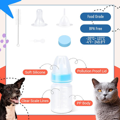 DEMORA Kitten Bottle Feeding Kit, Graduated Nursing Feeding Bottles for Pet Kitten Puppy Hamster Rabbit with Two Kinds of Replaceable Nipples Feeder (Clear, 2 oz)