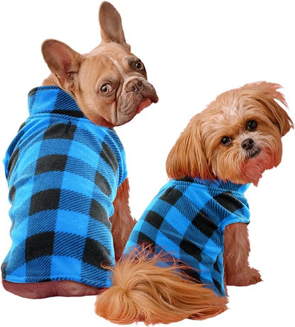 KAMA BRIDAL 3 Pack Spring Autumn Winter Coat Pullover Fleece Vest for Cats Small and Medium Dogs - Thin Sweater Blue Green Black Plaid (L)
