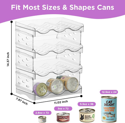 REFLYING Cat Food Can Organizer, Can Organizer for Pantry, Transparent Cat Food Storage Container Holds 72 (3.5oz) Cans, Canned Food Organizer and Storage for Countertop Kitchen Cabinet (4 Layers)
