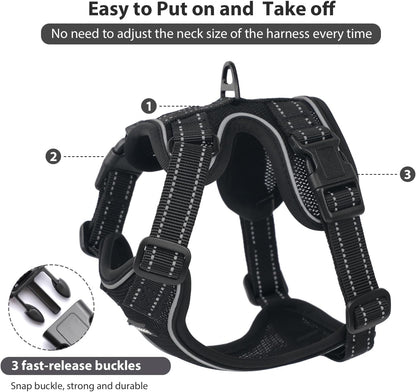 Rttochfy Cat Harness and Leash Set, Adjustable and Reflective Cat Vest, Escape Proof Kitten Harness, Easy to Put on with 3 Buckles for Cats Walking and Traveling (Black, M)