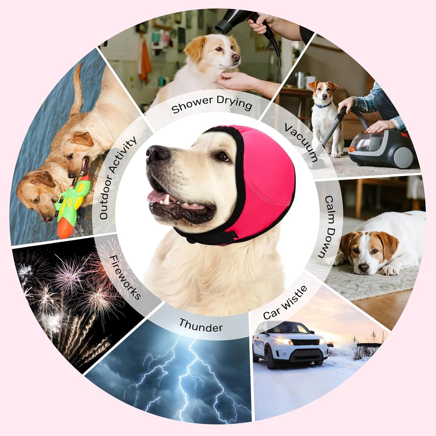 Dog Ear Muffs Noise Protection, No Flap Ear Wraps Cover for Dogs Bath Grooming, Adjustable Dog Calming Hoodie Hematoma Anxiety Firework Thunder,Waterproof Dogs Shower Cap Drying Swimming Bathing (MP)