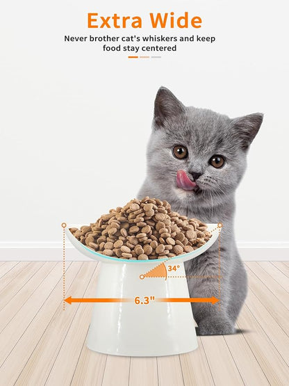 LoeJan Elevated Cat Food and Water Bowls Set, Extra Wide and Raised Ceramic Feeder, Anti-Vomit Whisker-Free Pressure Feeding Bowl for Kittens Adult Small Dogs