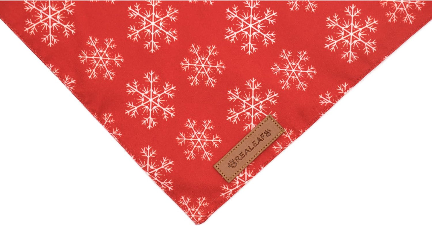 Realeaf Christmas Dog Bandanas 2 Pack, Snowflake and Santa Claus Dog Scarf for Boy and Girl, Premium Durable Fabric, Holiday Red and Green Bandana for Small and Medium Dogs Cats Pets (Small)
