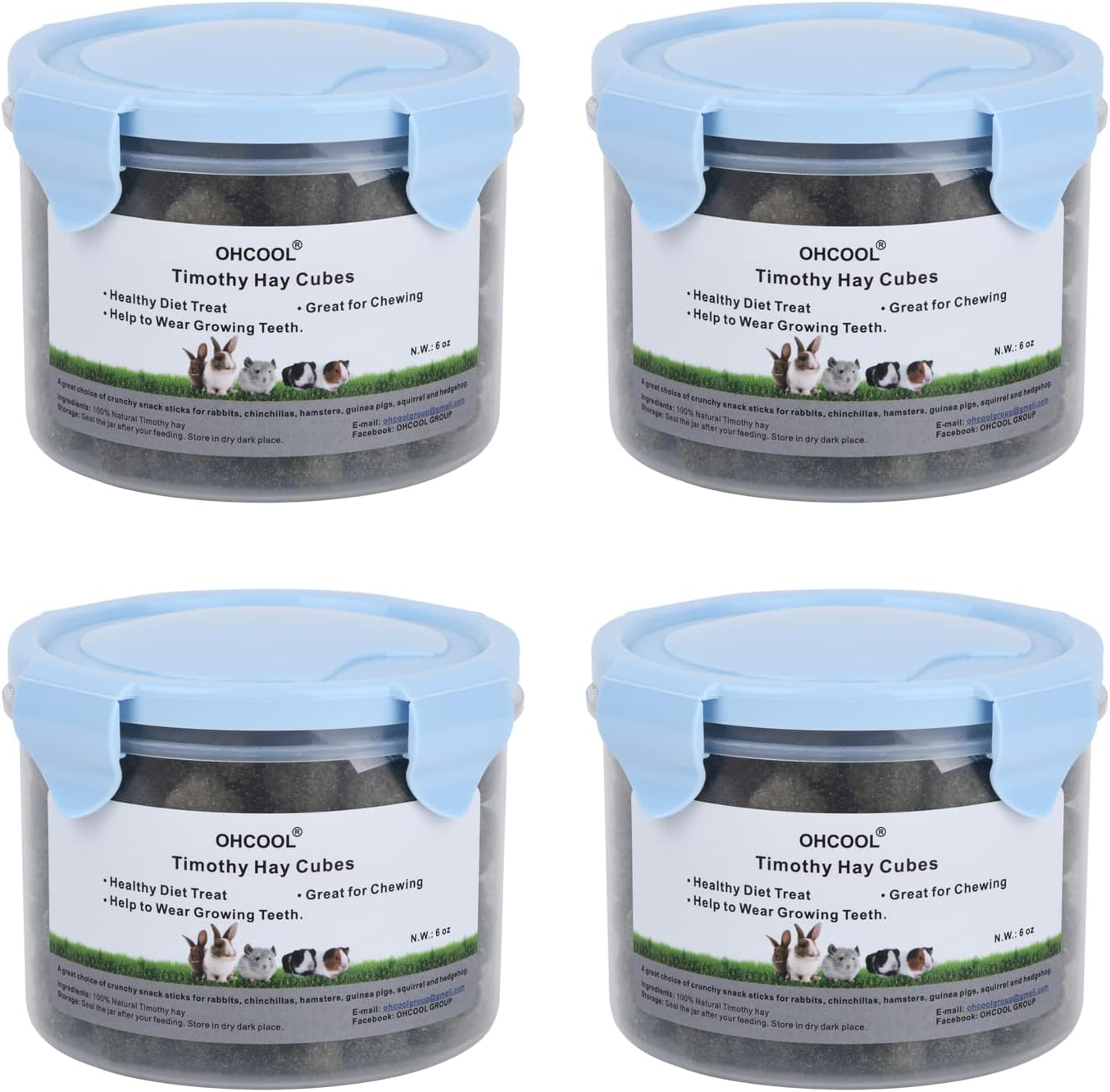 Timothy Hay Cubes 24 oz (4 * 6oz) -100% Natural Timothy Hay Made Pellets for Rabbits Tortoise Guinea Pig