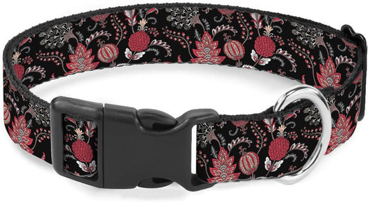Red Floral Leaf Black Pet Collar Cat Dog Neck Strap Quick Release Buckle Adjustable Female Male Puppy Corgi