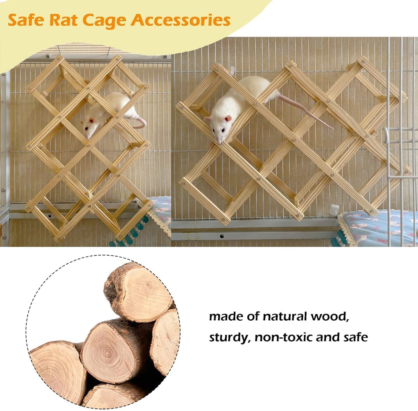 Wooden Rat Climbing Toys, Natural Pet Rat Cage Accessories Climbing Ladder, Fancy Rats Enrichment Toy Activities, Hanging Rodent Toys for Pet Rats in Cage Playing Chewing (L, 1pc)