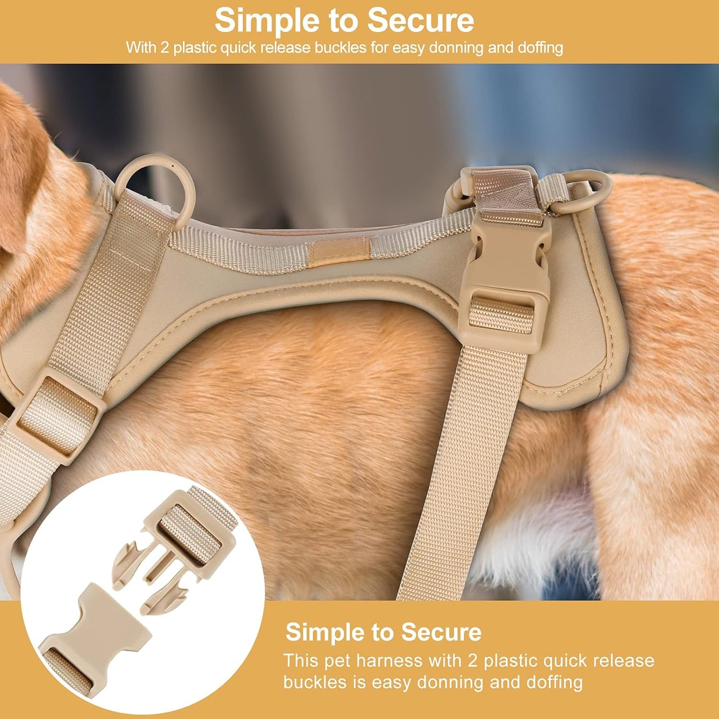 No Pull Lightweight Dog Harness: Adjustable Durable Breathable Mesh Pet Vest Harness with Soft & Comfortable Cushion, for Small Medium Large Dogs (XS, Sand Color)