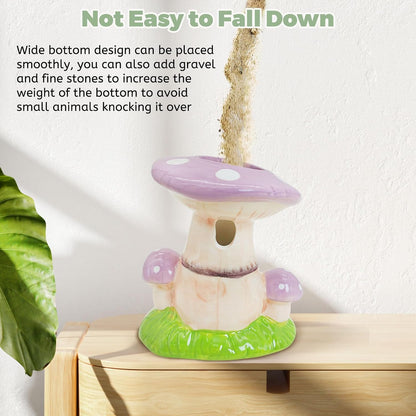 PINVNBY Mushroom Ceramic Hamster Water Bottle 80ML Automatic Gerbil Water Bottle Non Drip with Stand Vertical Hamster Water Dispenser for Guinea Pigs Gerbils Rats Mice (Purple)