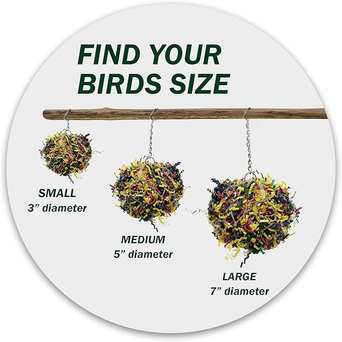 Sweet Feet and Beak Super Shredder Ball - Bird Cage Accessories to Keep Your Bird Busy Foraging for Hidden Treasures - Non-Toxic, Easy to Install Bird Foraging Toys for Medium Sized Birds - 5 Inch