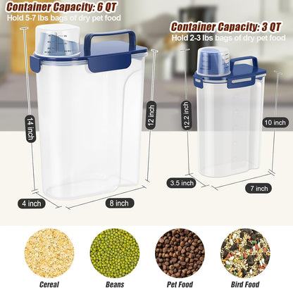 TBMax 2 Pack Cat Dog Food Storage Containers 8 to 10 Lbs, Portable Travel Pet Container Dispenser with Easy-Pouring Spout & Cup, Airtight Bird Seed Container Dog Treat Storage Bin