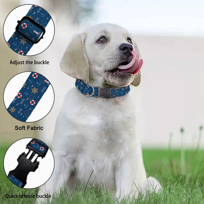 Nautical Anchor Dog Collars Navy Blue Light House Seagull Soft Adjustable Collar Strap for Small Medium Large Dogs Cats Pet