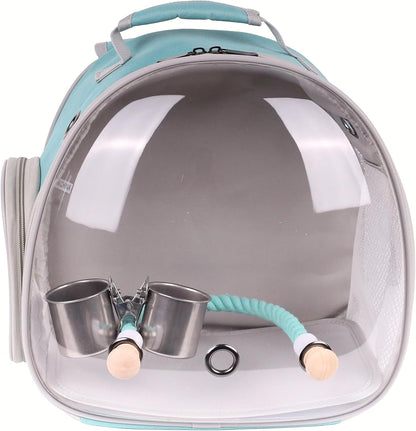 Small Bird Travel Backpack Carrier Cage, Backpack to Transport Backpack Carrier with Clamp Cups Stand Perch for Parakeet Cockatiel Budgies Vet Carry Book Bag Green