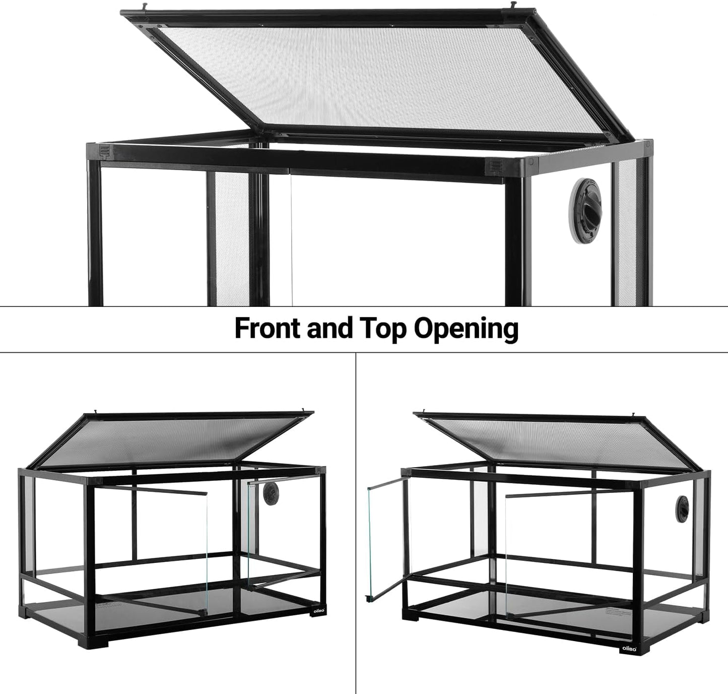 OIIBO Glass Reptile Terrarium, 32"x16"x16" Bearded Dragon Tank with One-Hand Opening Front Doors, Top and Front Ventilation, Reptile Lounge Habitat for Bearded Dragon Ball Python Snake Gecko