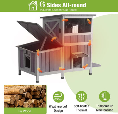 GUTINNEEN Large Insulated Cat House for Outside Indestructible Outdoor Cat House 2-Section Weatherproof Feral Cat Shelter with 3 Escape Doors for 1-5 Feral Barn Cats (Winter-Ready, 43.3"x29.4"x33.4")