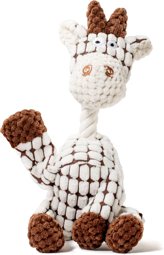 Squeaky Plush Dog Toys - Adorable Animal Designs with Soft Cotton Filling, Cute Stuffed Dog Chew Toys for Small, Medium Non-Aggressive Chewing Dogs Chewer (White - Giraffe/Lamb)