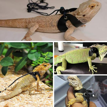3 Packs Bearded Dragon Harness and Leash Adjustable(S,M,L) - Soft Leather Reptile Lizard Leash for Amphibians and Other Small Pet Animals