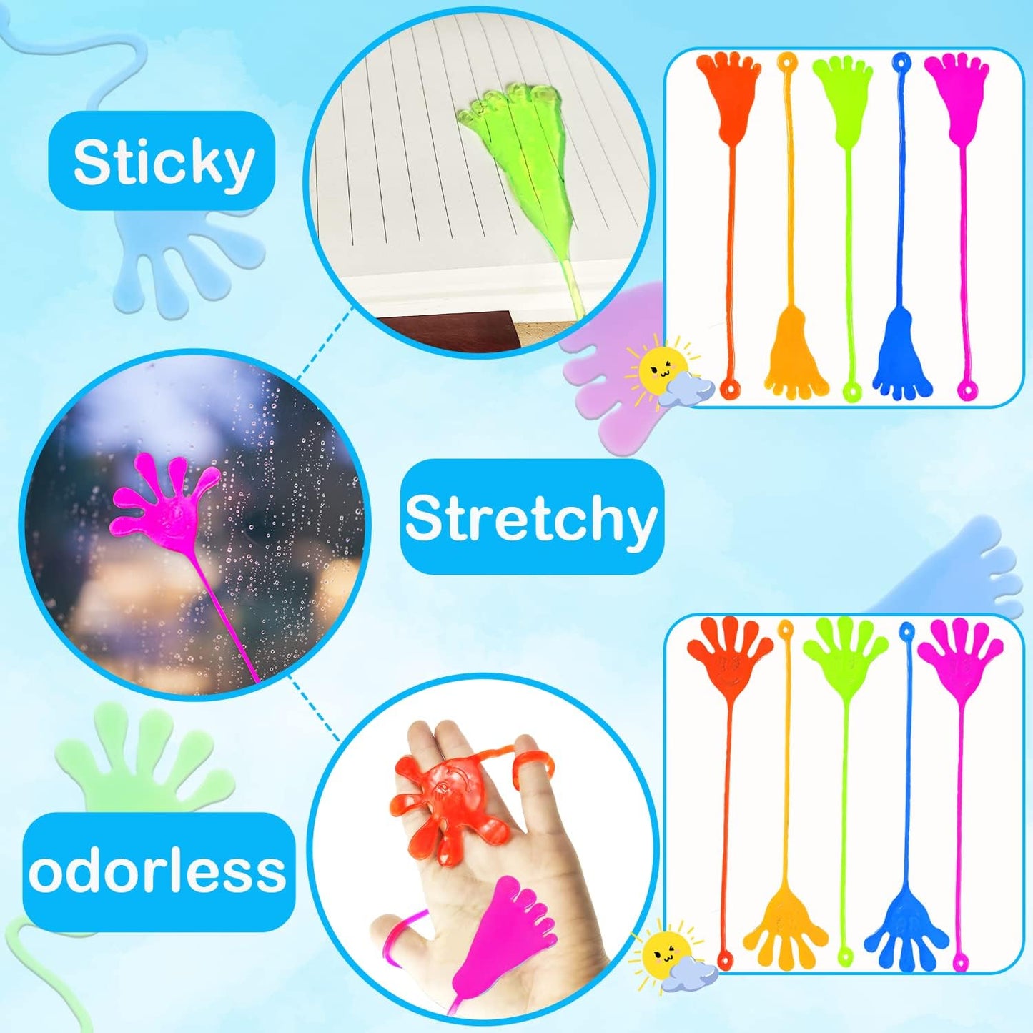 Large Sticky Hands & Feet Party Favors Supplies for Toddlers (20 PCS), Christmas Pinata Goodie Bag Stocking Stuffers Fillers for Kids,School Student Treats Treasure Box Prizes Toy Gifts for Boys Girls