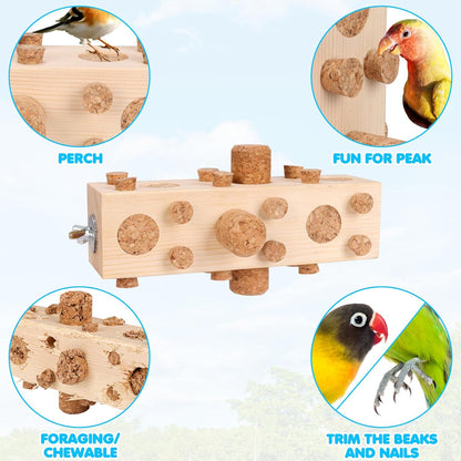 36pcs Soft Corks with Parrot Chewing Toy Cage Perch Pine Wood Foraging Smart Toy for Small to Regular Size Parrot Cockatiel Birds
