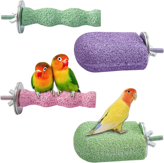4PCS Bird Beak Grinding Stone,Bird Parrot Cage Perch Stand Platform Foot Claws Trimmer Chewing Toys for Budgies, Parakeets, Cockatiels, Conures