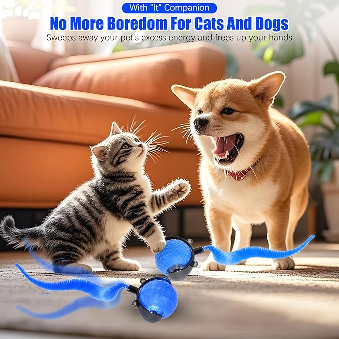 nteractive Cat Ball Toy, Cat Toy Ball with Cord Imitation Mouse, Obstacle Avoidance Smart CatToy Balls, Motion Activated Toys to Keep Them Busy (Blue, 1)