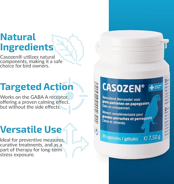 Calming Support for Large Parrots, Bird Calming Capsule, Soothes Plucking, Biting, & Screaming, Promotes Healthy Mood & Balanced Behavior - Natural & Safe for Bird 12.5oz or More 30 Capsule