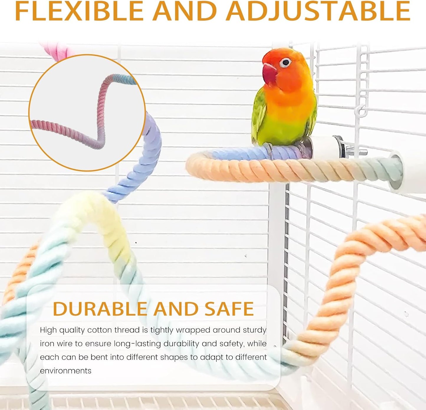 4-Piece Bird Toys for Parrots - 360° Rotating Wooden Perches for Cages, Interactive Bird Cage Accessories with Swing & Ladder, Suitable for Small-Medium Parrots, Parakeets, Cockatiels