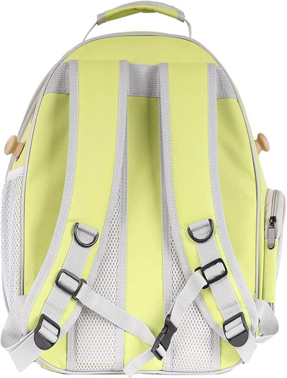 Bird Travel Backpack Carrier, Clear Bubble Window Transport Backpack for Birds, Space Capsule Astronaut Liked Vet Carry Book Bag for Parakeet Parrot (M-YEL, Clear Bubble)