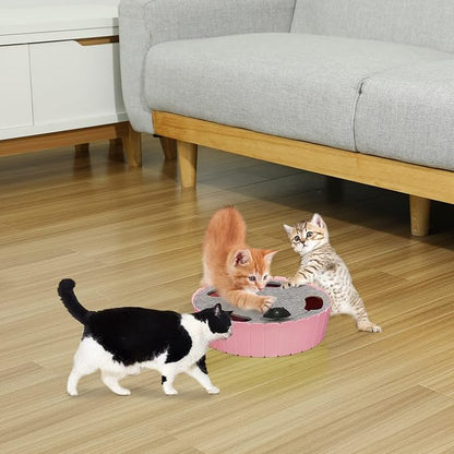 Pawaboo Interactive Toy with Running Mouse, Electronic Motion Cat Toy Automatic Teaser, Pop and Play Hide Seek Cat Toys Hunting Mouse, Pink