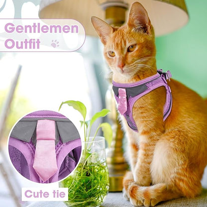 Cat Harness and Leash Set for Walking Escape Proof, Soft Adjustable Kitten Harness Breathable Mesh with Reflective Strips Harness for Kitty Puppy Bunny(Purple,S)
