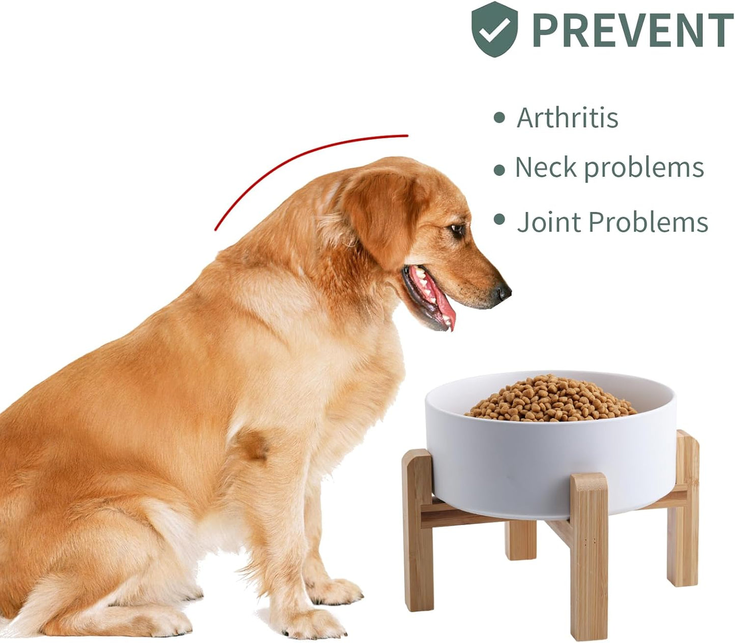 White Elevated/Raised Dog Bowl Ceramic for Medium Large Sized Breed,Dog Food Water Bowl with Stand,8 in 7.6 Cups Non Slip Heavy Weighted