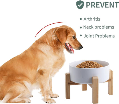 White Elevated/Raised Dog Bowl Ceramic for Small Medium Sized Breed,Dog Food Water Bowl with Stand,6 in 3.6 Cups Non Slip Heavy Weighted