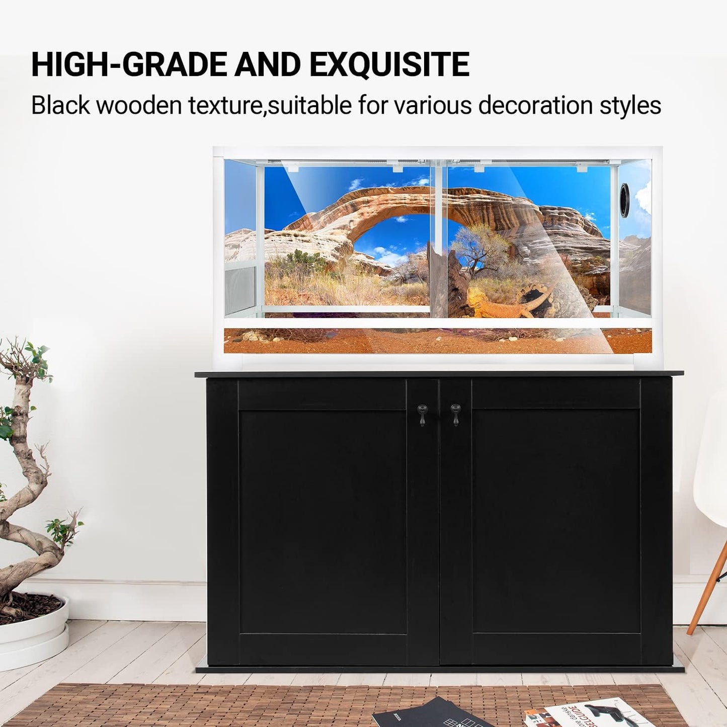 REPTI ZOO Reptile Aquarium Terrarium Wooden Stand and Cabinet with Adjustable Shelf for 48L x 18W inch Amphibian/Fish Sea Salt Water Tank Terrarium(Cabinet Only)