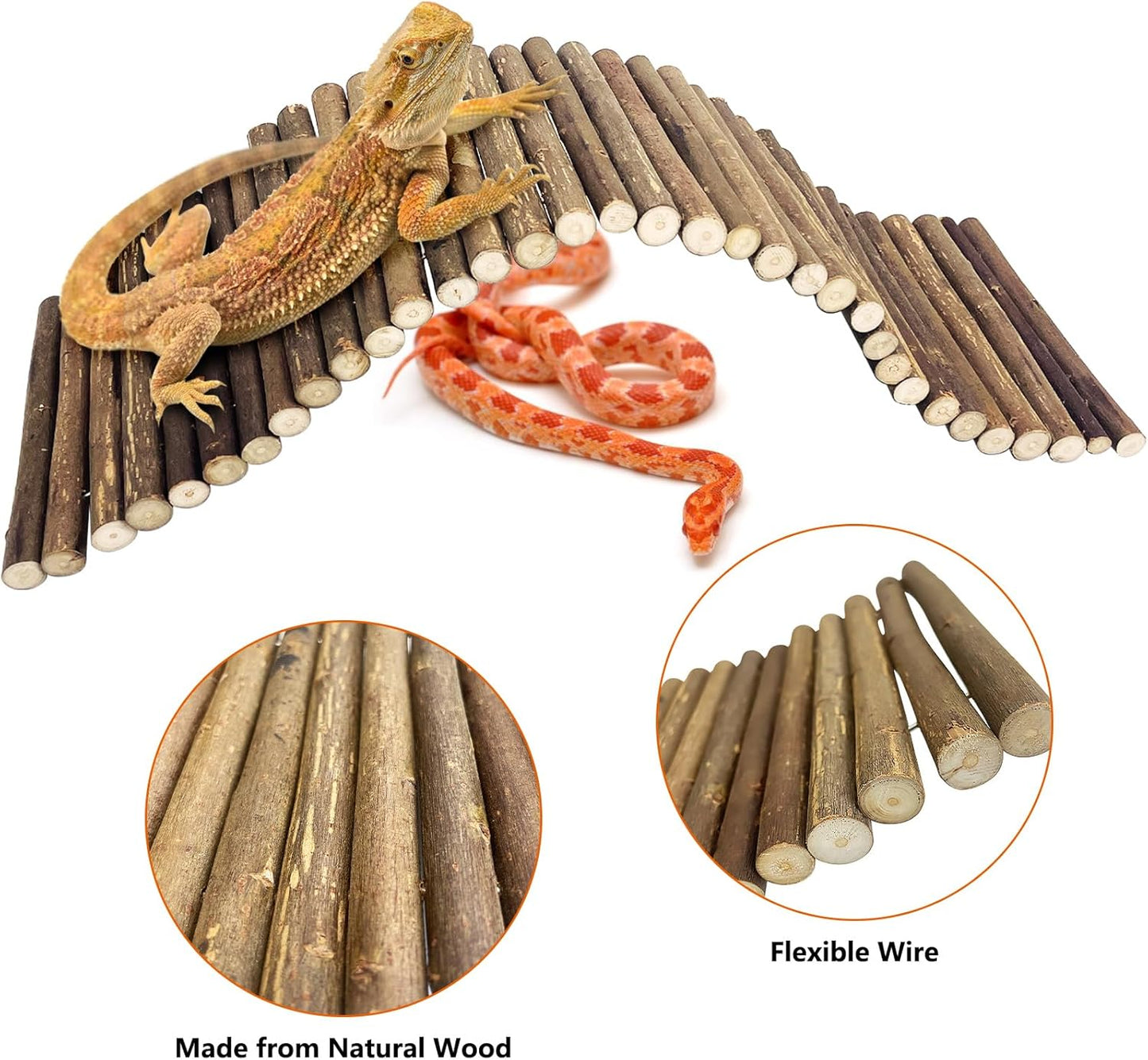 BNOSDM Reptile Hide Tortoise Hideout Bearded Dragon Wooden Bridge Snake Climbing Tunnel Habitat Decor for Lizards Spiders Gecko Ball Python (Small)