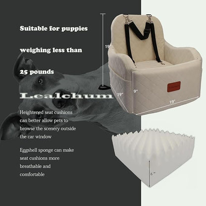 Dog Booster Car Seat,Ultra Soft Fabric & Filling Memory Foam,Elevated Cushion,3 Straps & Safety Belt Channel,Anti-Slip Base,Fully Detachable and Washable(Beige,Medium)
