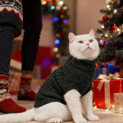 BINGPET Cat Sweater,Thermal Knitted Kitten Clothes Winter Coat,Classic Knit Turtleneck Cat Sweaters for Cats Only,Warm Pet Clothes for Kittens & Small Dogs Puppy Boy Girl Indoor Outdoor(Grey,L)